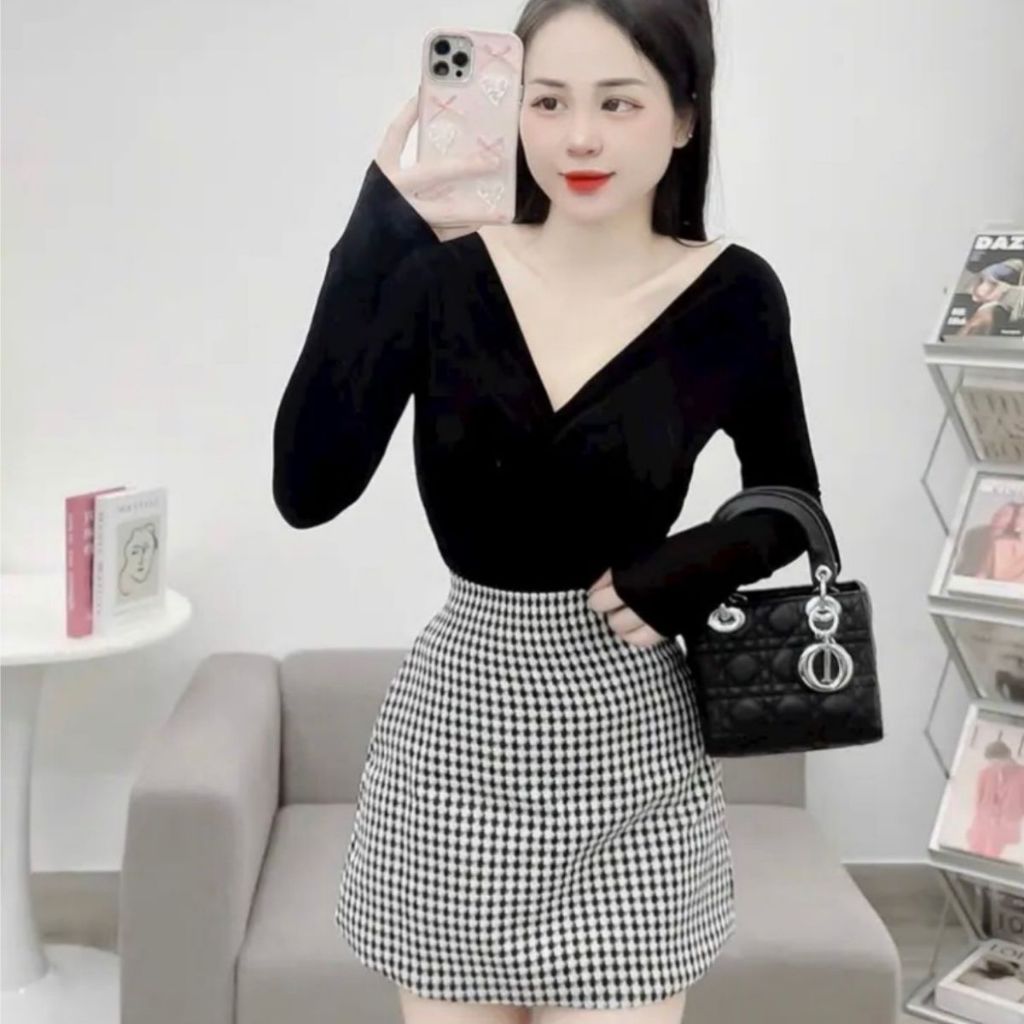 Áo Thun Nhũ Bigize Tay Dài ESHOP MS025 Áo Kiểu Nữ Kim Tuyến Nhũ Dài Tay Xoắn Ngực Ôm Body Sang Chảnh