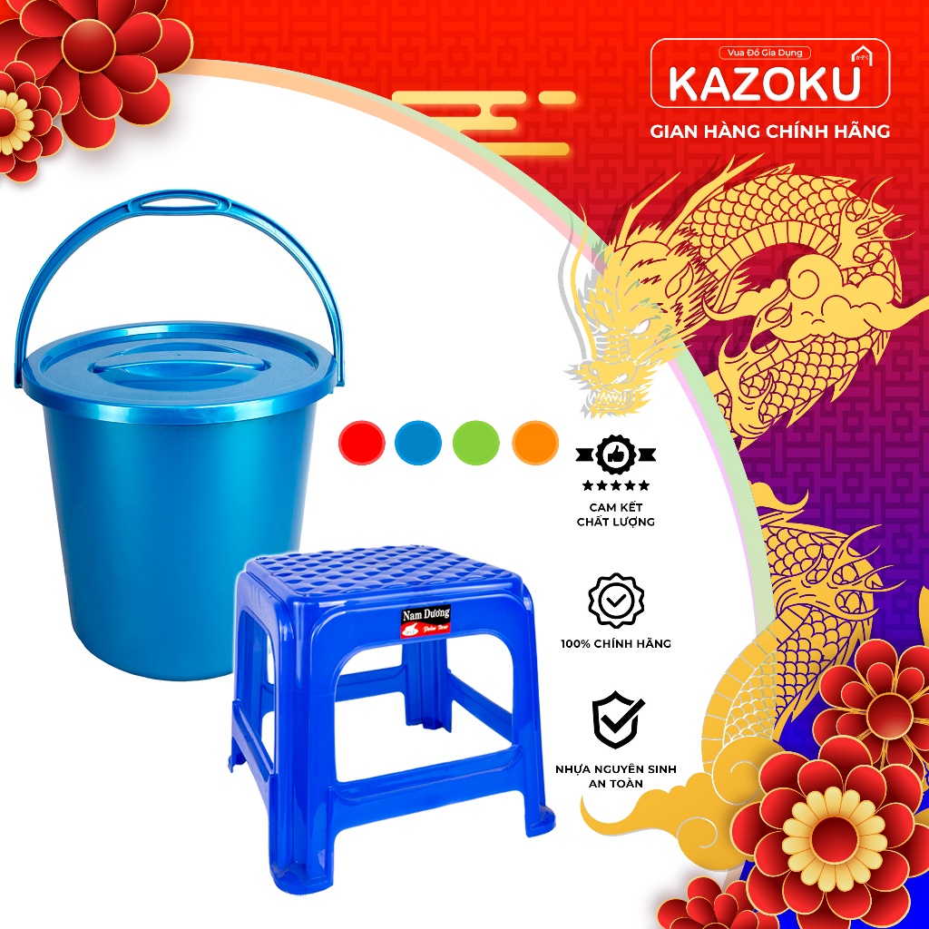 Combo Ghế Nhựa Lùn + Xô Nước 10L/12L/14L Nam Dương - Vua Đồ Gia Dụng Kazoku [CBGLX]