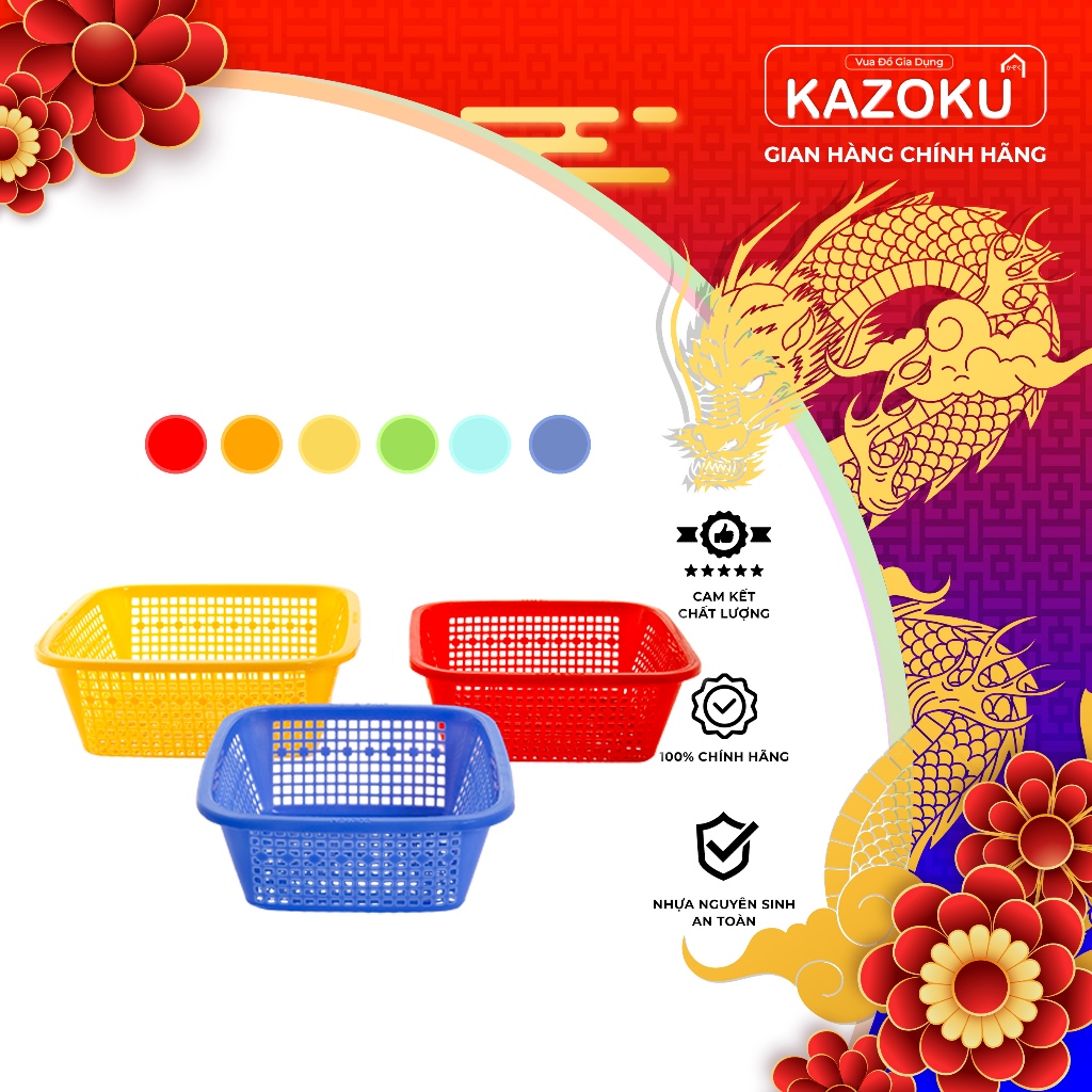 Rổ Nhựa Hình Vuông Hồng Phát Đỏ Dương Cam Chuối Ngọc Vàng - Vua Đồ Gia Dụng Kazoku - [HPRVS]