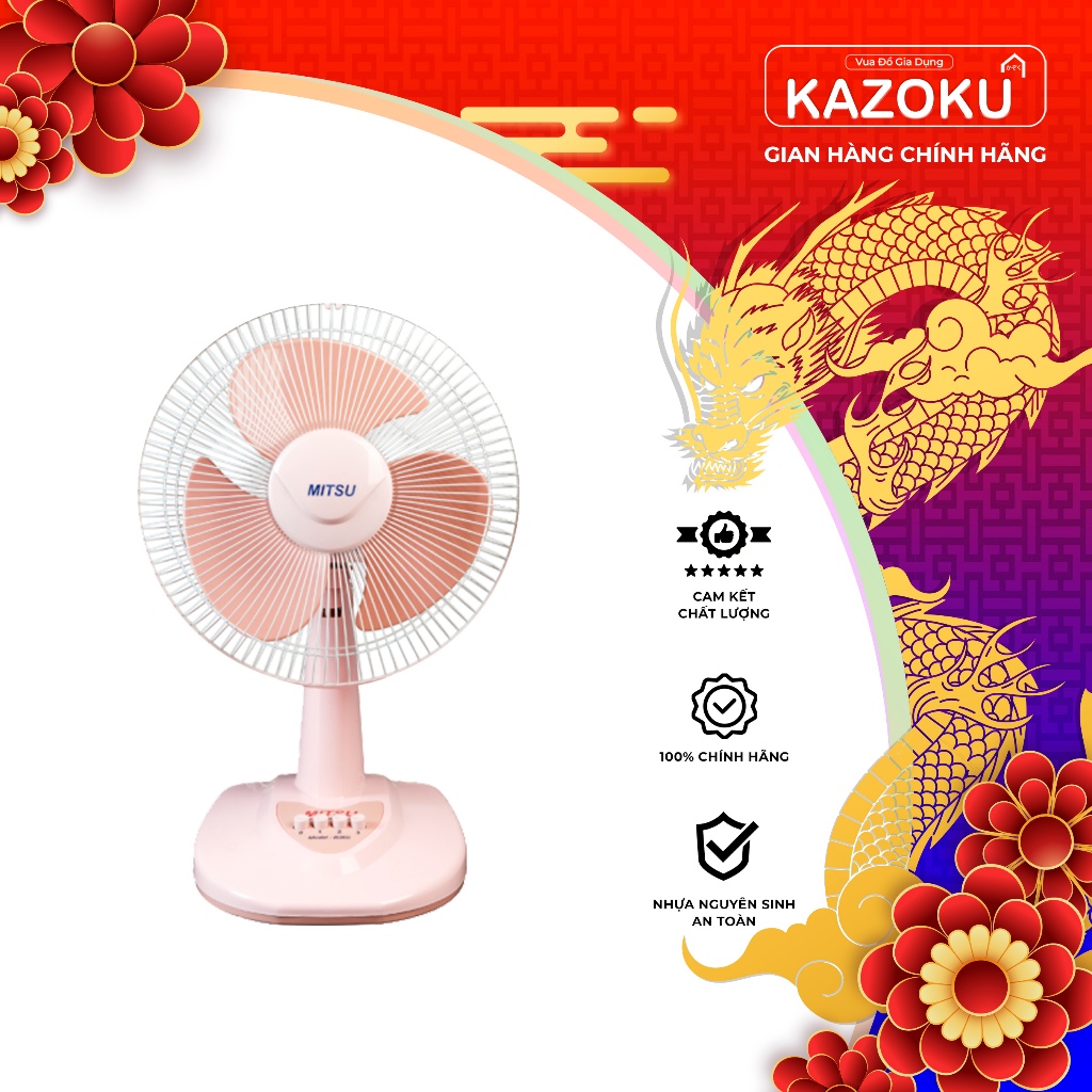 Quạt Bàn Cao Cấp Gentle Wind 12 inch - Dương, Hồng, Kem - Vua Đồ Gia Dụng Kazoku [QB]
