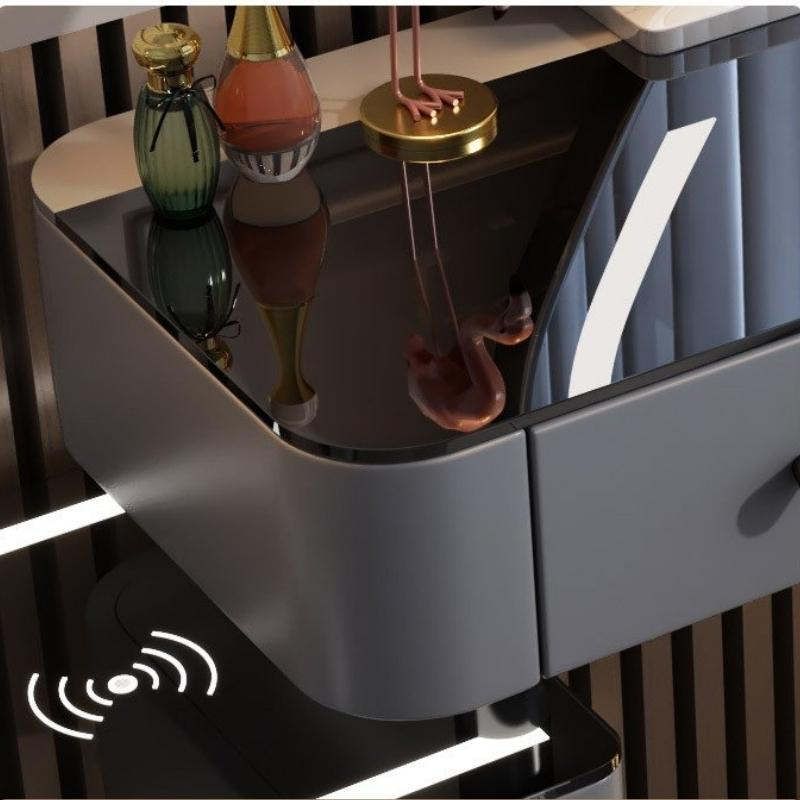 Bàn Phấn, Bàn Trang Điểm Thông Minh nhập khẩu,Sạc Không Dây Gương Led Cảm Ứng 3 màu, Loa Bluetooth, 2 Cổng USB T03