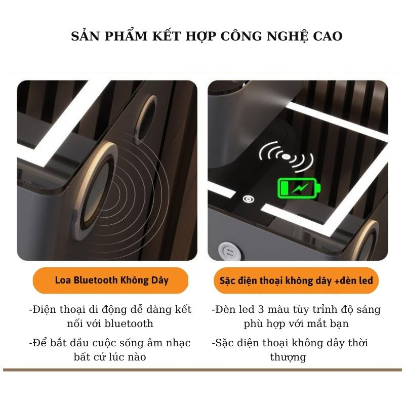 Bàn Phấn, Bàn Trang Điểm Thông Minh nhập khẩu,Sạc Không Dây Gương Led Cảm Ứng 3 màu, Loa Bluetooth, 2 Cổng USB T03