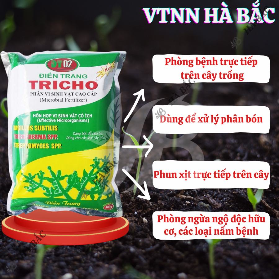 Phân vi sinh Điền trang Trichoderma (Gói 500gram) dạng bột hòa tan - Có thể bón gốc, phun xịt và ủ phân, phòng nấm bệnh