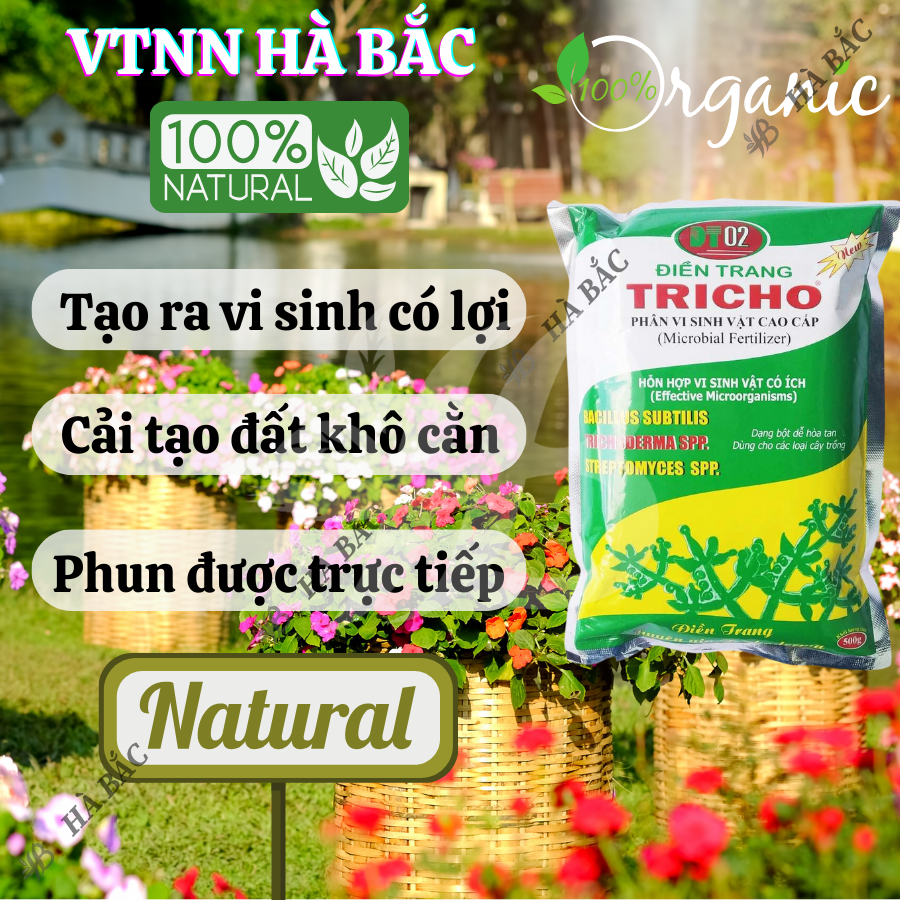 Phân vi sinh Điền trang Trichoderma (Gói 500gram) dạng bột hòa tan - Có thể bón gốc, phun xịt và ủ phân, phòng nấm bệnh