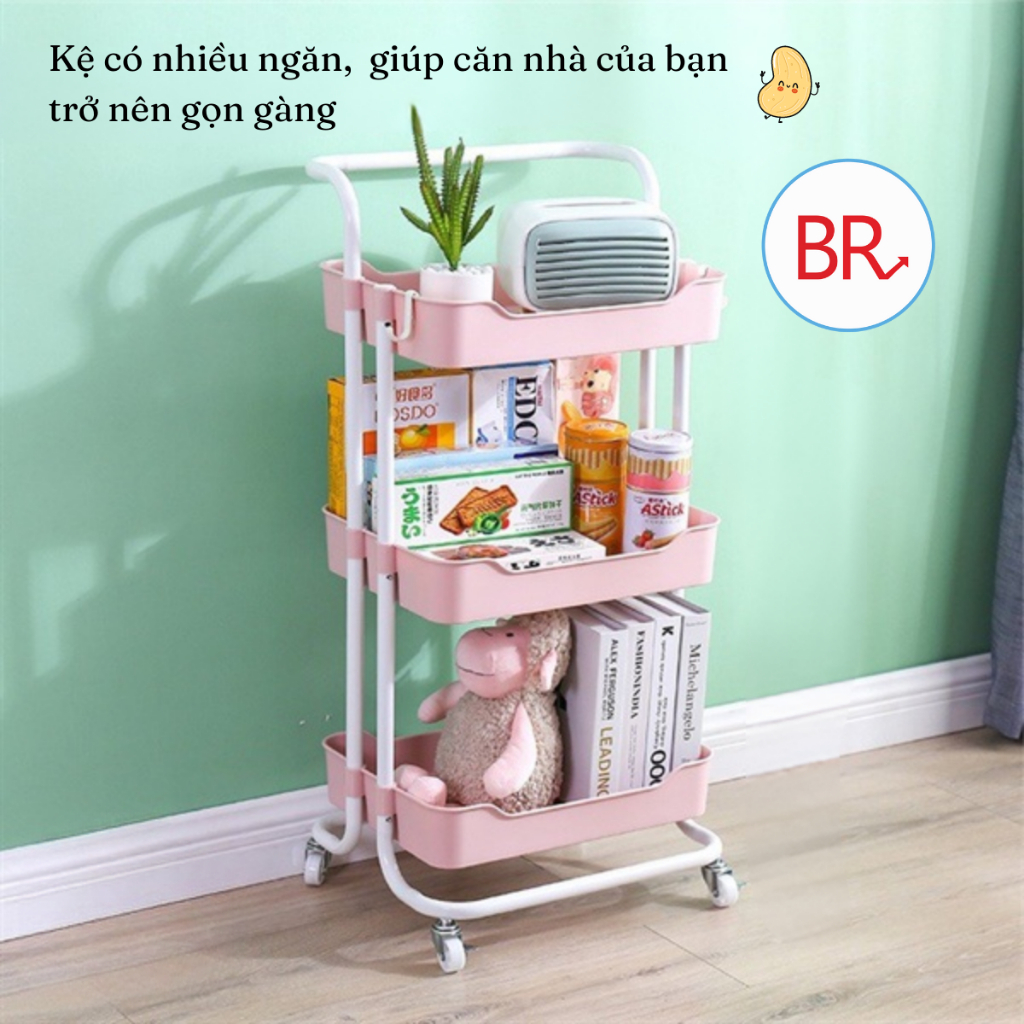 Xe đẩy spa 3 tầng đa năng có bánh xe móc treo , Kệ để đồ bỉm sữa khung sắt tĩnh điện