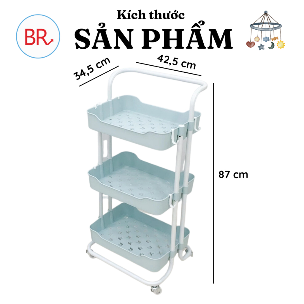 Xe đẩy spa 3 tầng đa năng có bánh xe móc treo , Kệ để đồ bỉm sữa khung sắt tĩnh điện