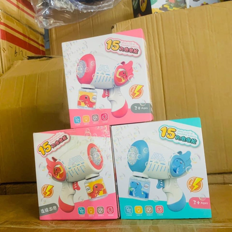 Máy đồ chơi bắn bong bóng xà phòng + 1 lọ nước xà phòng có 2 màu xanh, hồng