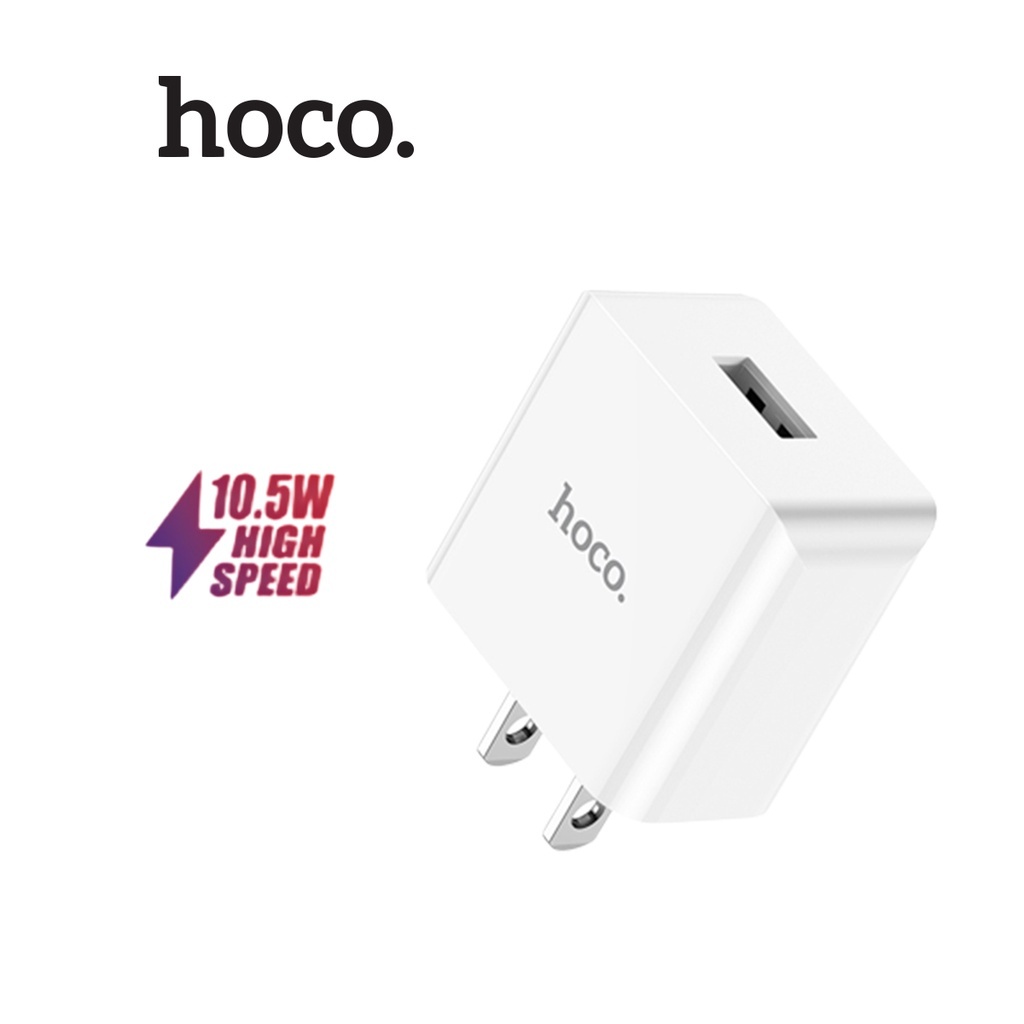 Củ sạc Hoco C106 1 cổng USB PD10.5W 5V/2.1A chân cắm dẹt chuẩn US chất liệu PC cao cấp, chân dẹt
