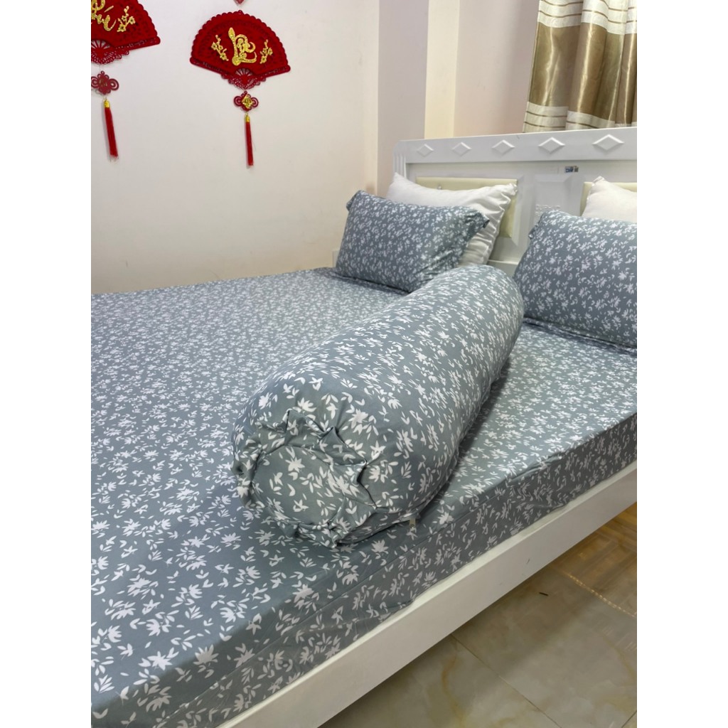 Bộ ga thun lạnh, vỏ gối KHÓA KÉO mẫu HOA LÁ 1 hoanghabedding OKK