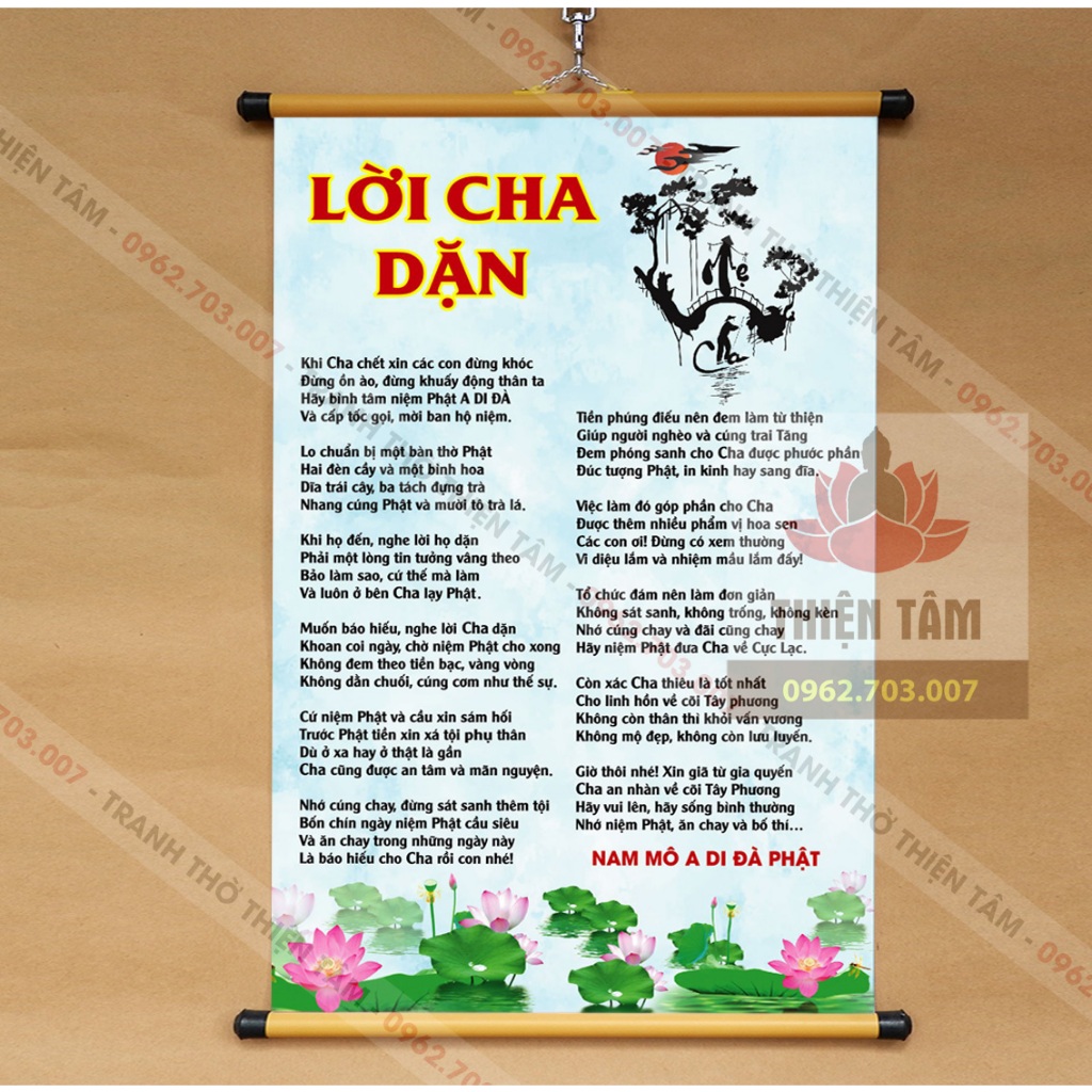 Tranh chữ Lời Cha Dặn treo tường 40x60cm chất liệu vải phủ bóng cao cấp ...