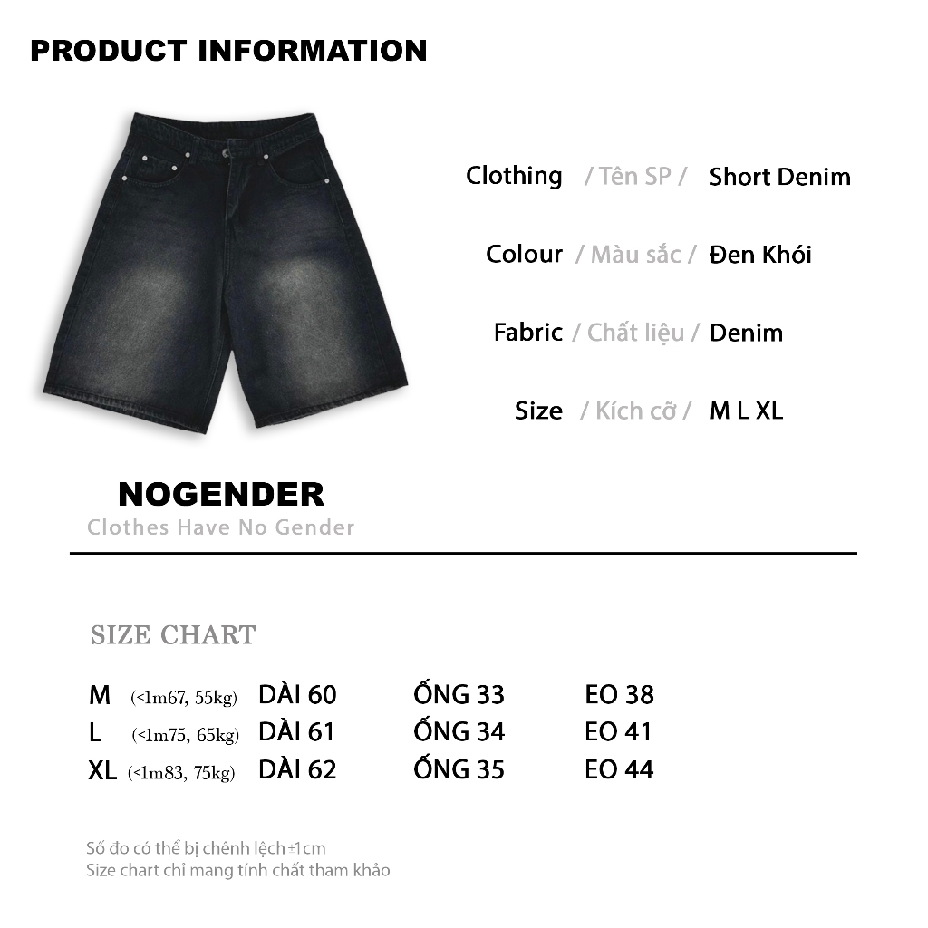 QUẦN SHORT DENIM ỐNG RỘNG MÀU ĐEN WASH UNISEX
