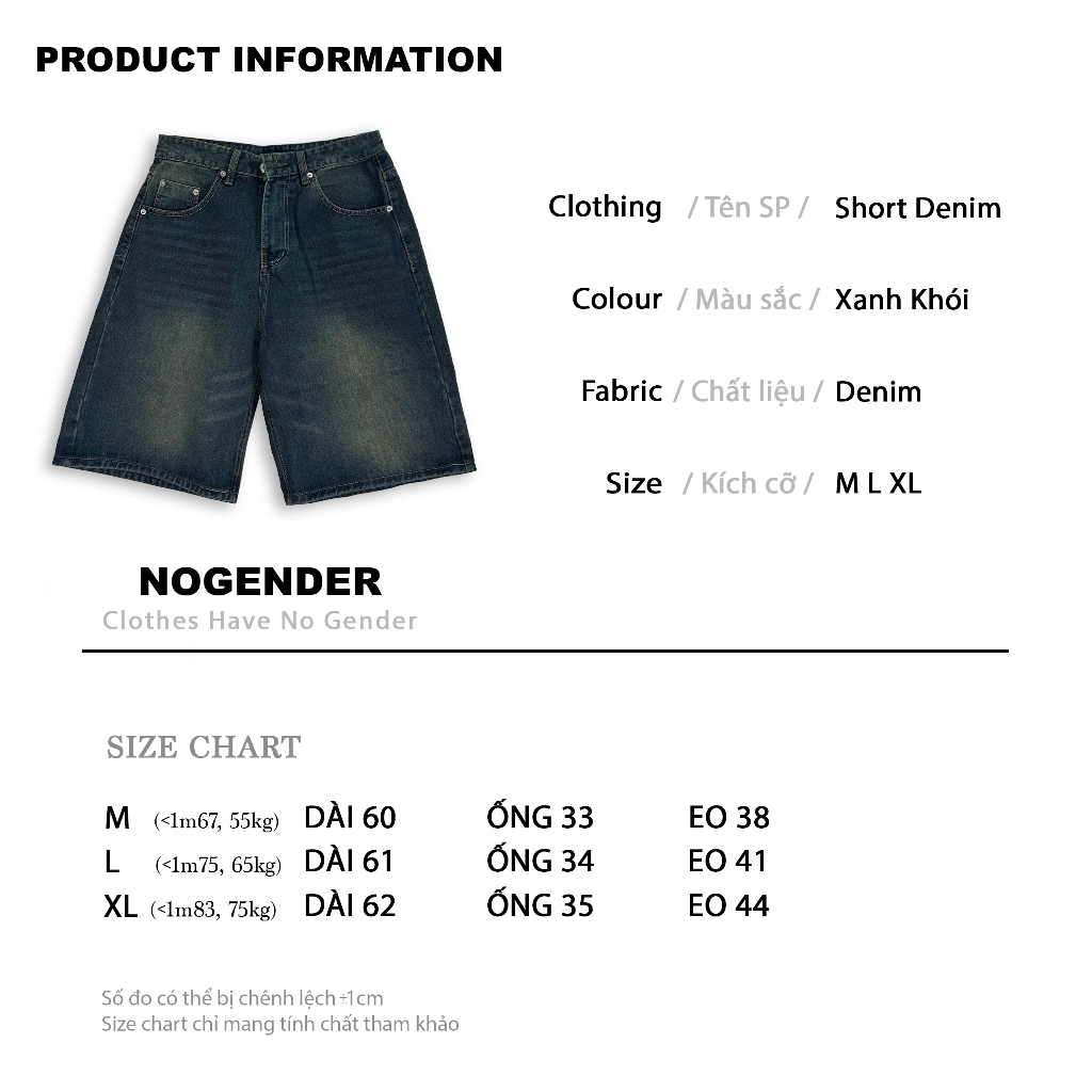 QUẦN SHORT DENIM ỐNG RỘNG MÀU XANH WASH UNISEX