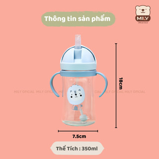 Bình  uống nước 350ml (đọc kĩ hướng dẫn sd) chính hãng Mily có van chống sặc, nhựa PP PC an toàn
