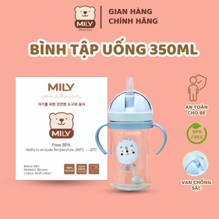 Bình  uống nước 350ml (đọc kĩ hướng dẫn sd) chính hãng Mily có van chống sặc, nhựa PP PC an toàn
