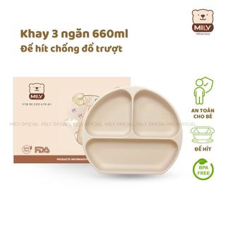 Khay ăn dặm chính hãng Mily 3 ngăn silicon