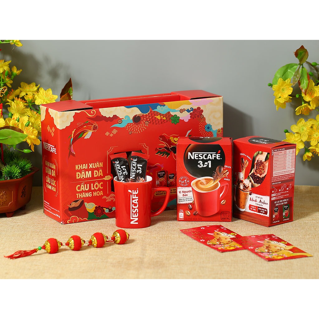 Mẫu Tết 2024-Hộp quà Tết NESCAFÉ 3in1 Cà phê rang xay hòa tan Đậm đà ...