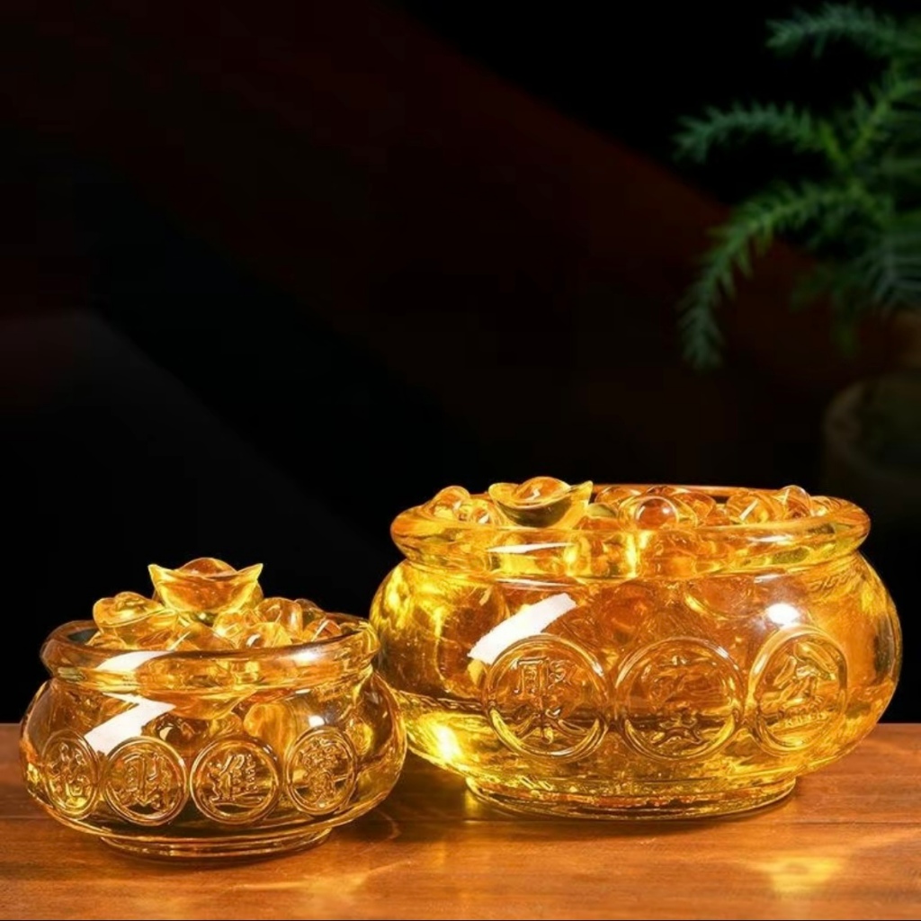 Bát Tụ Bảo Thủy Tinh Pha Lê ĐẦY THỎI VÀNG Kim Nguyên Bảo