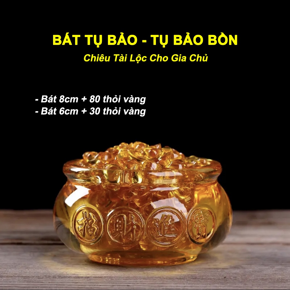 Bát Tụ Bảo Thủy Tinh Pha Lê ĐẦY THỎI VÀNG Kim Nguyên Bảo