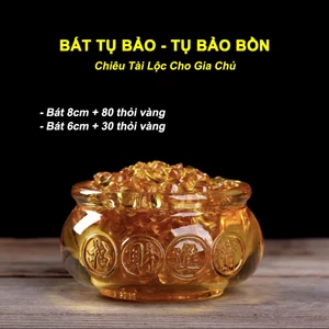 Bát Tụ Bảo Thủy Tinh Pha Lê ĐẦY THỎI VÀNG Kim Nguyên Bảo