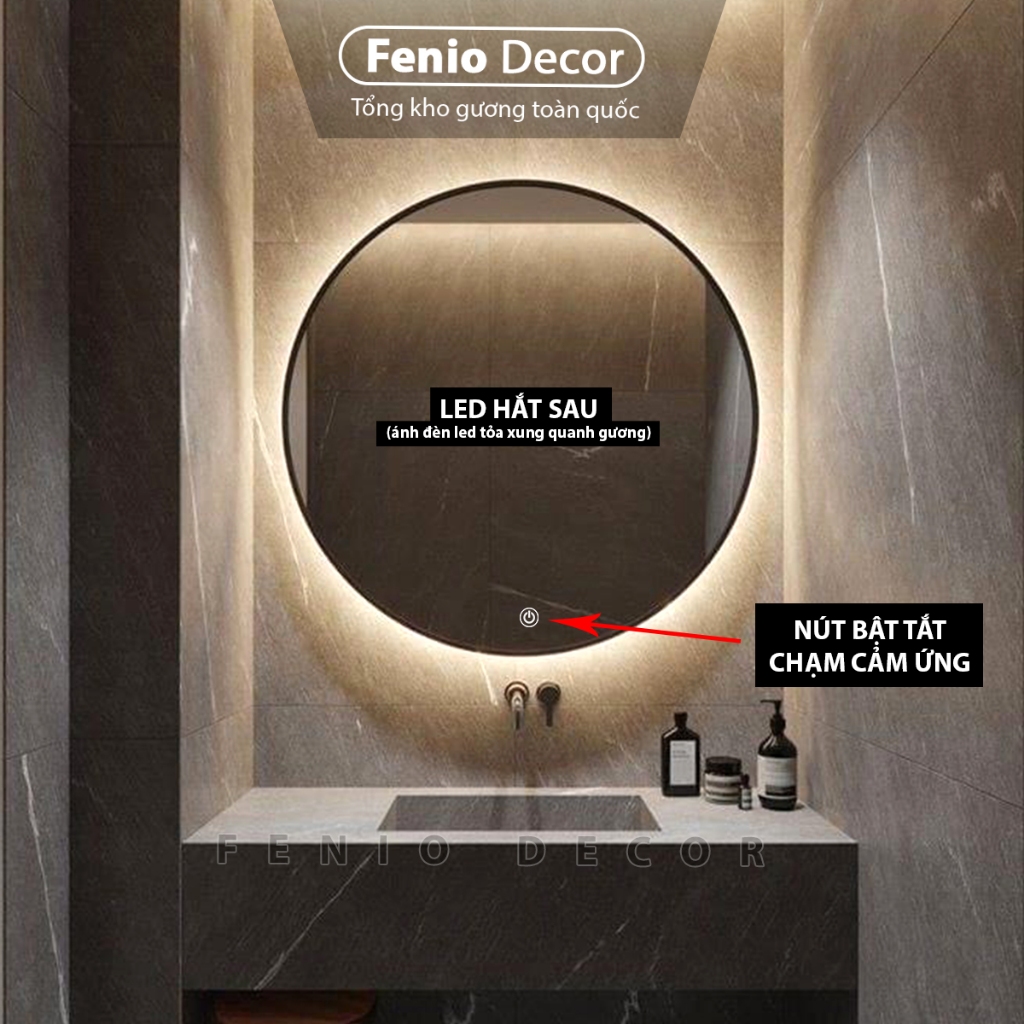 Ảnh Gương đèn led cảm ứng FENIO hình tròn treo tường nhà tắm decor phòng ngủ phòng khách 1