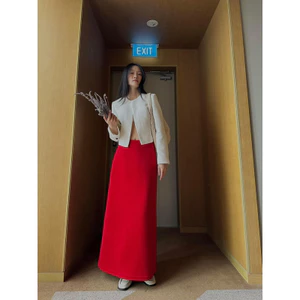 Bộ - Áo blazer nữ & Chân váy dài màu đỏ trắng [MAY THEO SỐ ĐO] - chất liệu cao cấp, 2 lớp - lót lụa