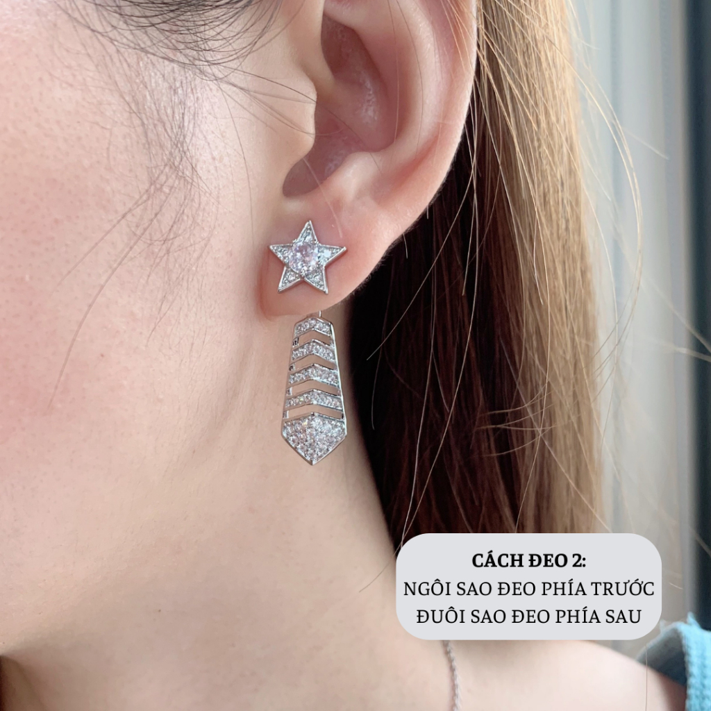 [Ảnh/Clip thật] Bông tai Ngôi sao đính đá, chất liệu bạc S925