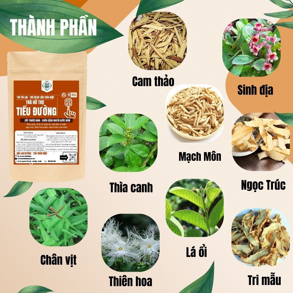 Trà Tiểu Đường Bội Lan Đường-Hạ Đường Huyết,Mỡ Máu,Ổn Định Chỉ Số,Ngăn Ngừa Biến Chứng túi50 gói lọc