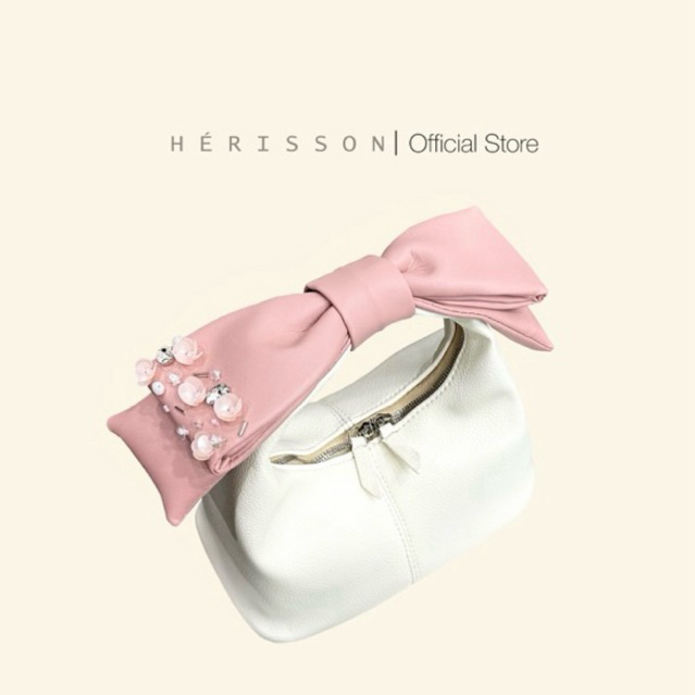 Túi Chow bag Hérisson màu TRẮNG + nơ hồng tháo rời | Shopee Việt Nam