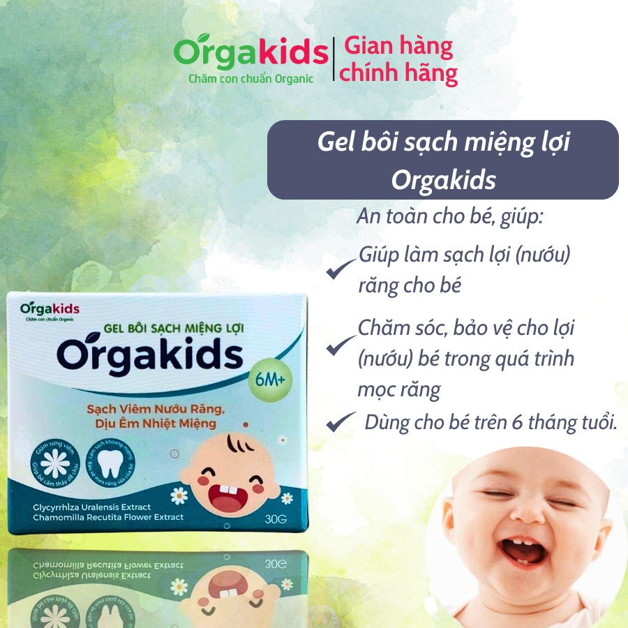 Gel bôi sạch miệng CẬN DATE  lợi cao cấp cho bé Orgakids làm sạch viêm nướu răng, giảm nhiệt miệng cho trẻ - lọ 30g