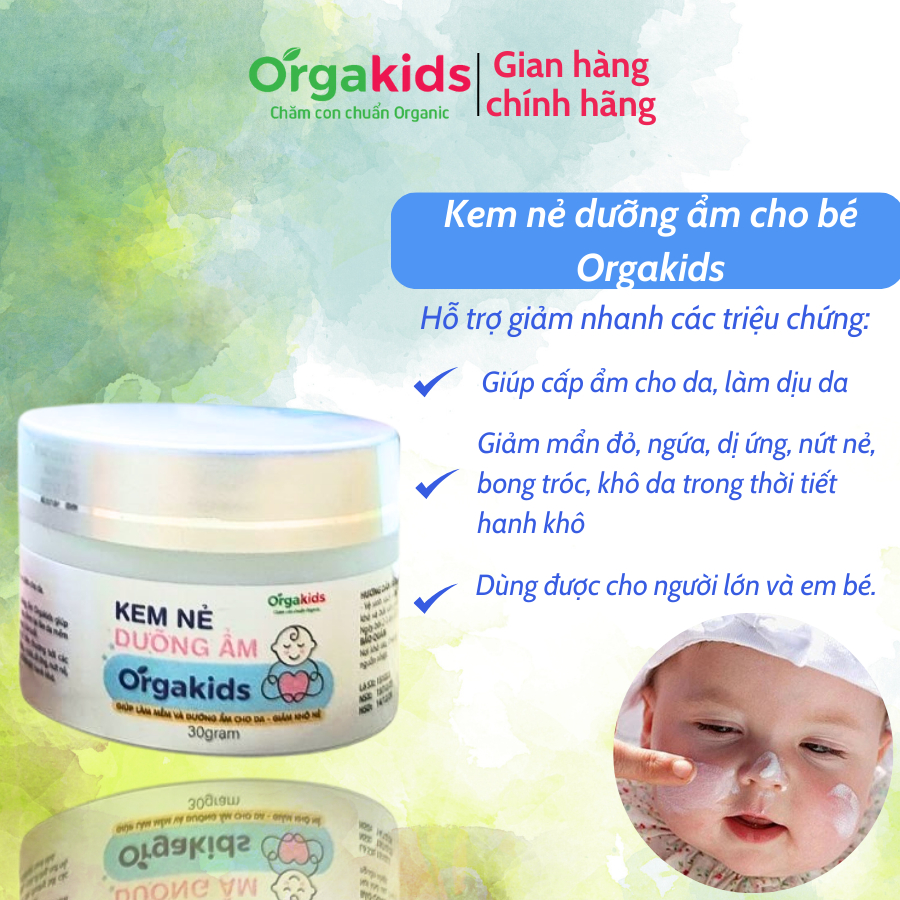 Kem nẻ CẬN DATE cao cấp cho bé Orgakids giúp làm mềm và dưỡng ẩm cho da bé, giảm khô nẻ - lọ 30g