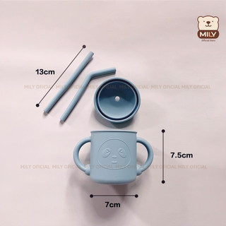 Cốc silicone tập hút, tập uống chính hãng Mily hình mặt gấu dung tích 180ml.