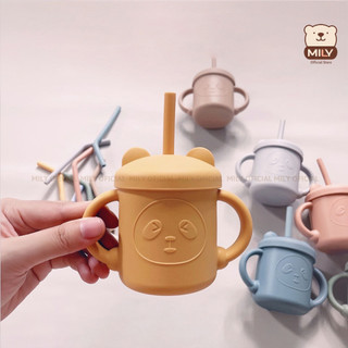 Cốc silicone tập hút, tập uống chính hãng Mily hình mặt gấu dung tích 180ml.
