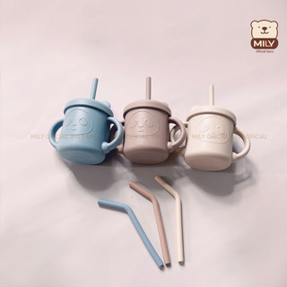 Cốc silicone tập hút, tập uống chính hãng Mily hình mặt gấu dung tích 180ml.
