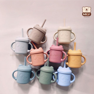 Cốc silicone tập hút, tập uống chính hãng Mily hình mặt gấu dung tích 180ml.