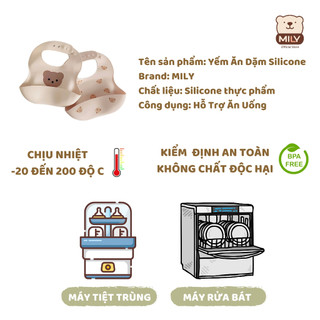 Yếm silicone MỎNG và MỀM cho bé ăn dặm chính hãng Mily có máng hứng rộng 4 nấc cài.