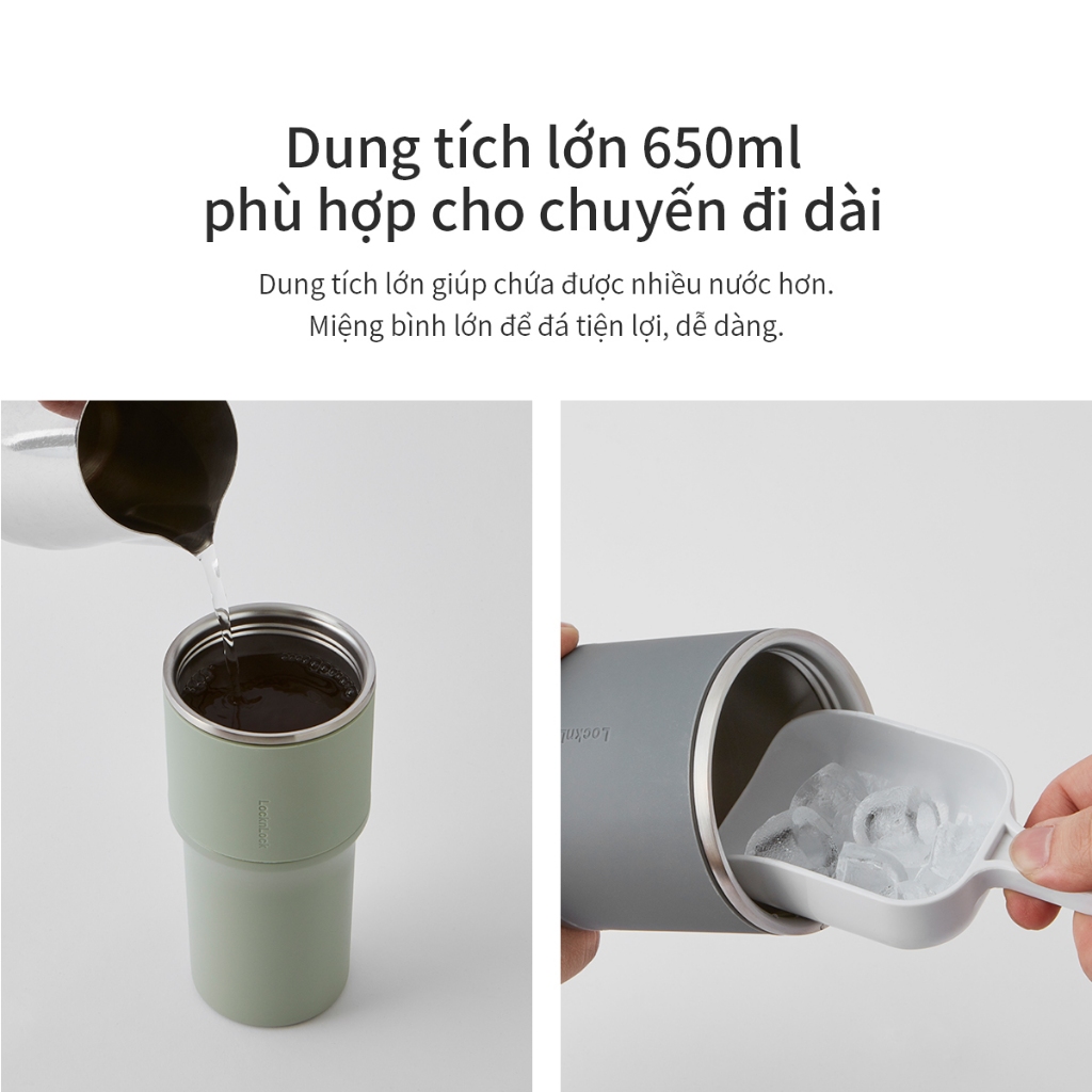 Ly giữ nhiệt LocknLock Metro Drive 650ml LHC4277S Màu Xám, Thép không gỉ, kèm ống hút và cọ - K-MALL