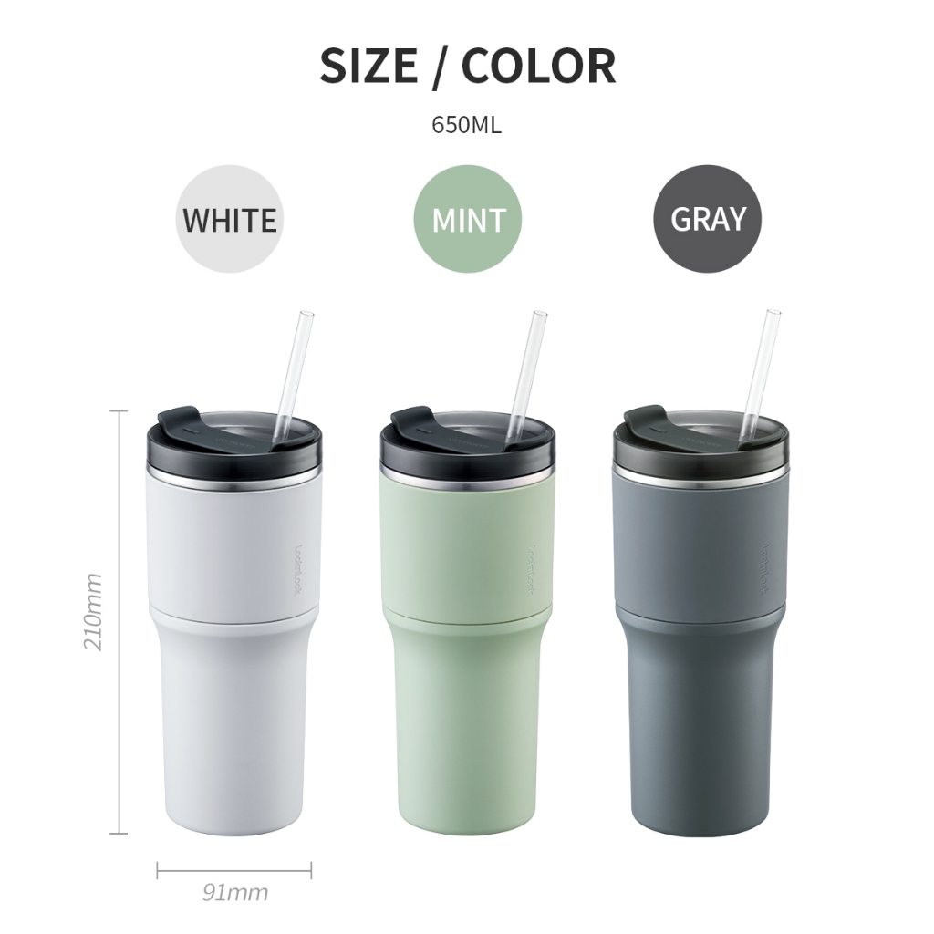 Ly giữ nhiệt LocknLock Metro Drive 650ml LHC4277S Màu Trắng , SUS304 , kèm ống hút và cọ - K-MALL