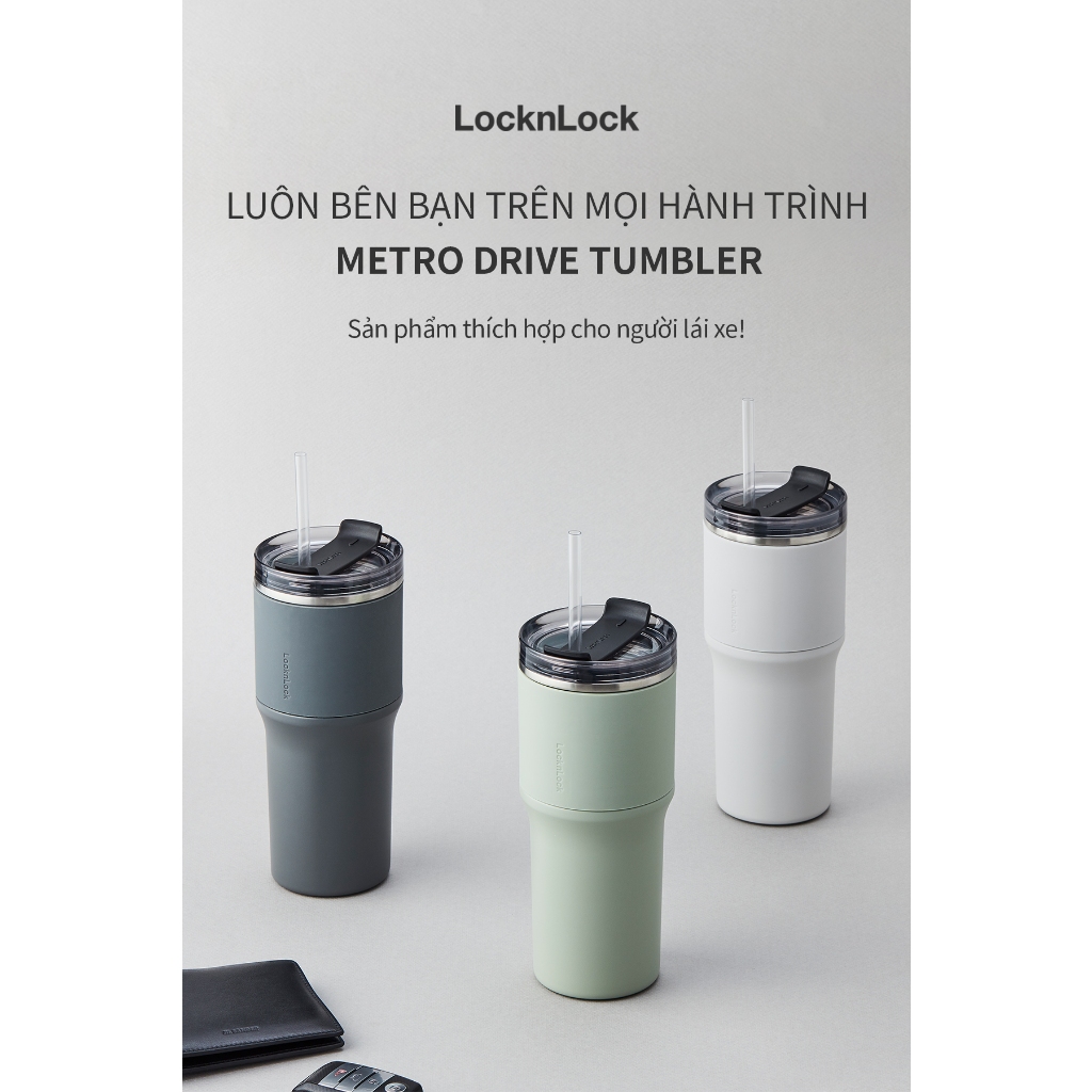 Ly giữ nhiệt LocknLock Metro Drive 650ml LHC4277S Màu Trắng , SUS304 , kèm ống hút và cọ - K-MALL