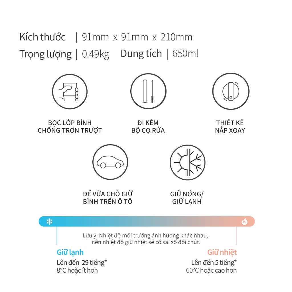 Ly giữ nhiệt LocknLock Metro Drive 650ml LHC4277S Màu Trắng , SUS304 , kèm ống hút và cọ - K-MALL