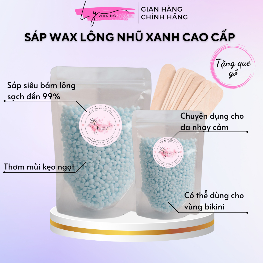 Sáp Wax Lông nóng Nhũ Xanh hương kẹo cao cấp LY WAXING sáp bám lông cực ...