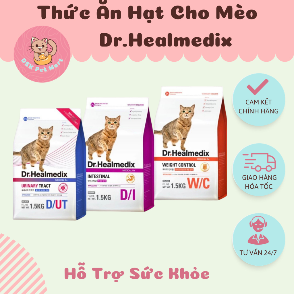 Thức Ăn Hạt Mèo Dr.Healmedix Hỗ Trợ Sỏi Thận, Đường Ruột - Tiêu Hóa, Kiểm Soát Cân Nặng | Túi 1.5kg