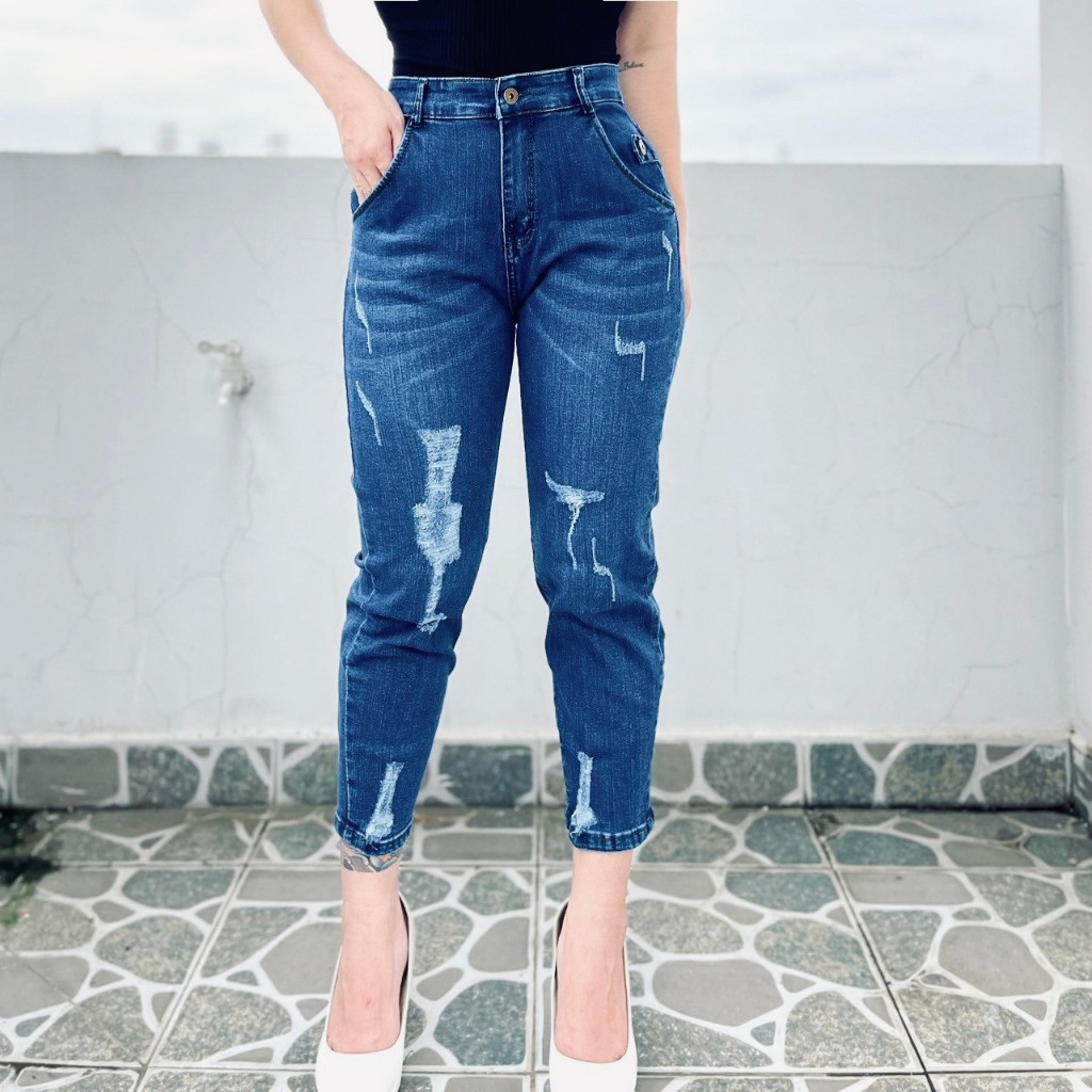 Quần jean nữ 9 Tấc Màu Xanh Đậm Rách Kiểu Bigsize 58-90kg 4492 | Shopee ...