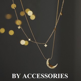 Dây chuyền nữ titan kiểu mì phối mặt trăng khuyết lưỡi liềm lớn mạ vàng 18K không gỉ WN2411 BY ACCESSORIES