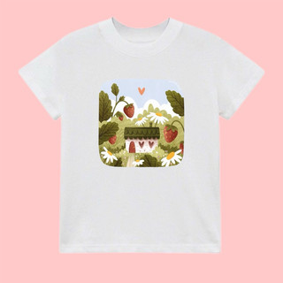 Áo thun Baby Tee in hình ngôi nhà dâu dễ thương 100% Cotton