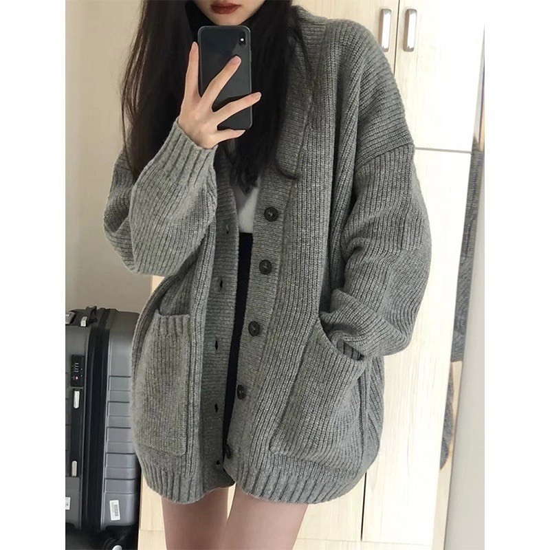 Áo khoác len Cardigan trơn basic dáng rộng phong cách thu đông HQ, hàng QCCC dày dặn form rộng MT33 SP54