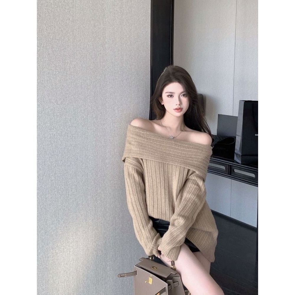 Áo len trễ vai dáng rộng mặc 2 kiểu hottrend hàng Quảng Châu, chất len dày mịn phong cách Hàn Quốc co giãn MT33 SP83