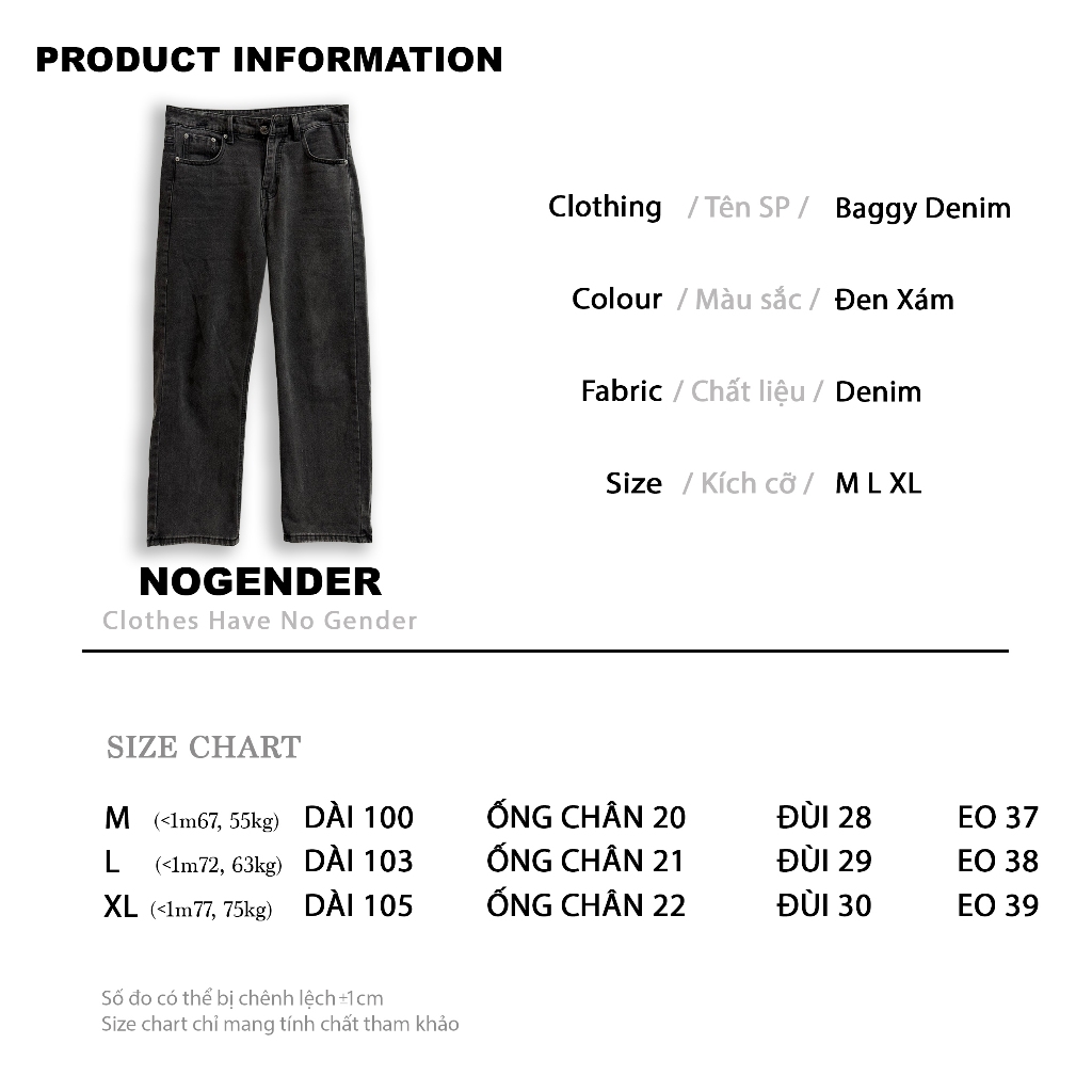 QUẦN BAGGY DENIM MÀU ĐEN XÁM UNISEX