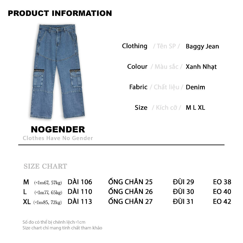 QUẦN BAGGY DENIM TÚI HỘP MÀU XANH UNISEX