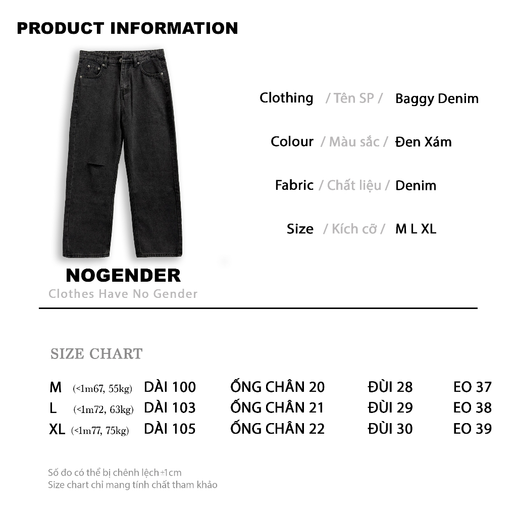QUẦN BAGGY DENIM RÁCH GỐI MÀU ĐEN XÁM