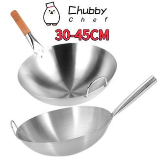 Chảo inox sâu lòng cán gỗ/cán inox Chubby Chef - Hàng chính hãng inox cao cấp đường kính 30-45cm